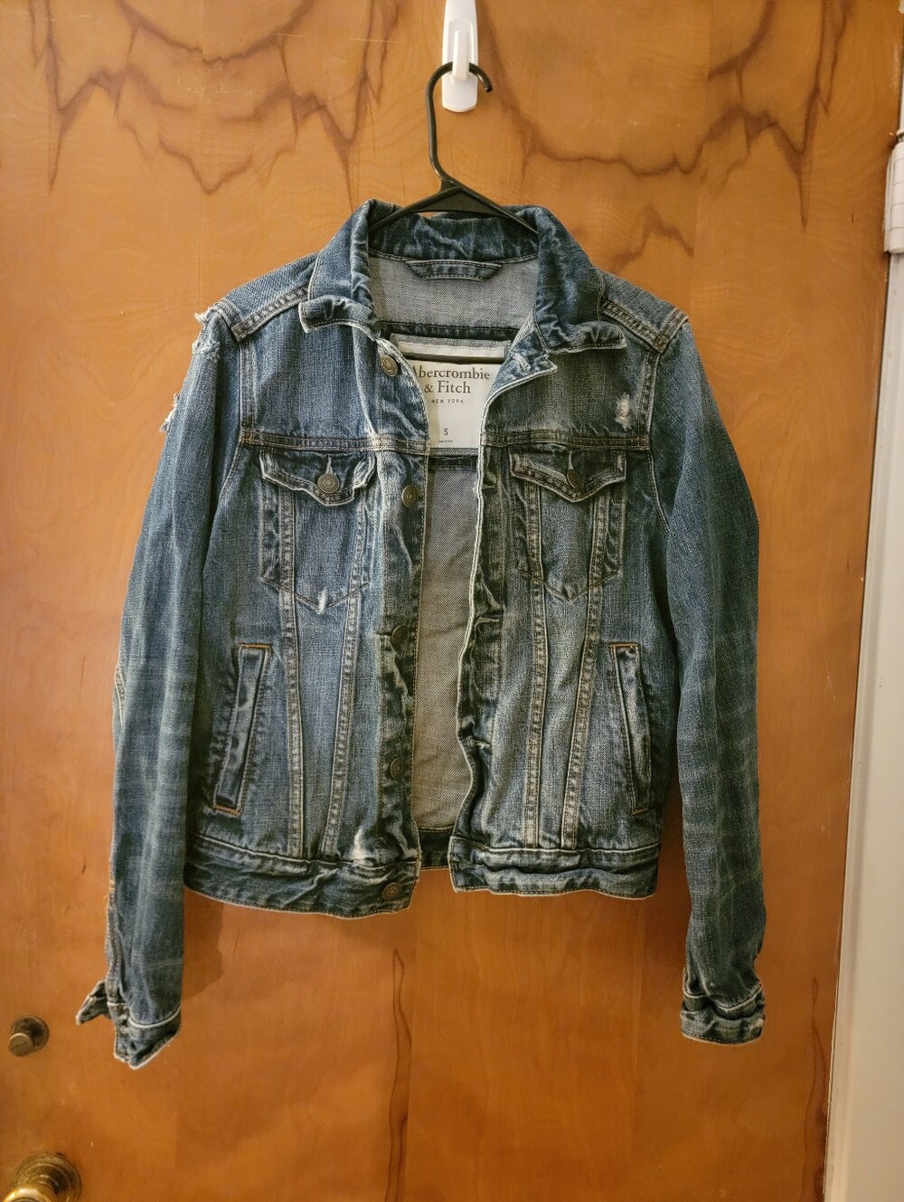 Abercrombie & Fitch Women's Faded Blue Denim Jacket. Distressed Look. Size Small